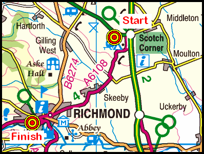 Map of the Scotch Corner to Richmond area