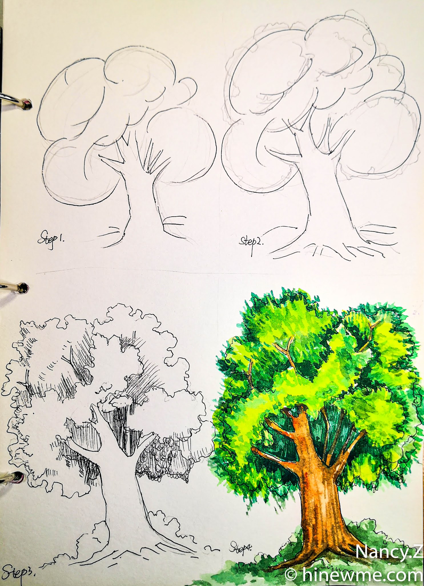 2How to draw a tree with watercolor step by step