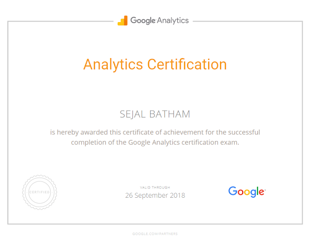 Google analytics Certified | Sajal Batham