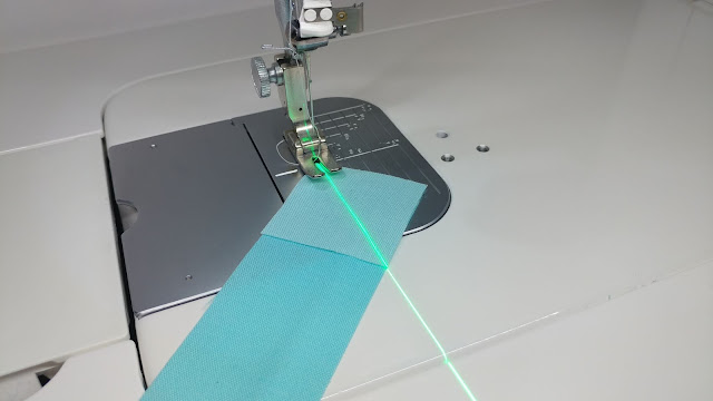 Using a sewing machine laser for stitch 'n flip corners