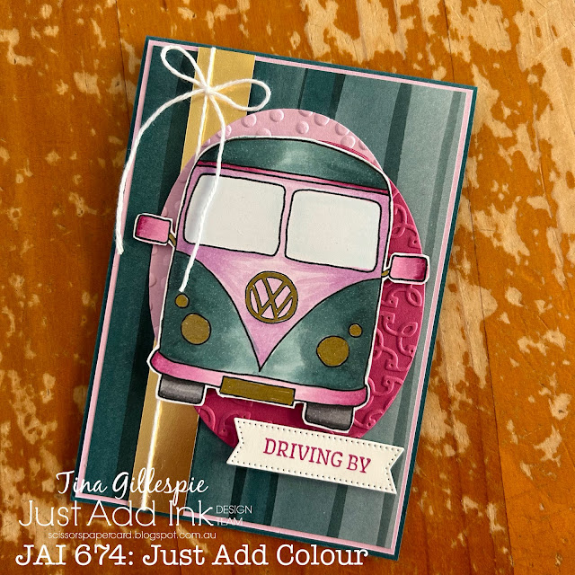 scissorspapercard, Just Add Ink, Indulgy Digi Stamp, Stampin' Up! Driving By, Bright & Beautiful DSP, Stylish Shapes Dies