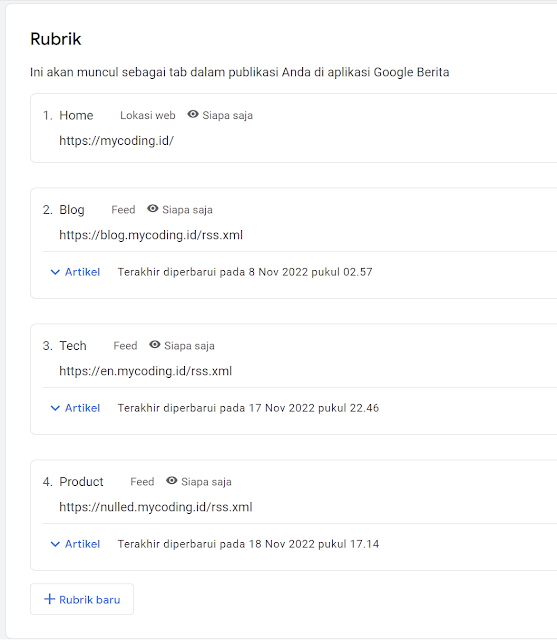 Pengaturan RSS Feed Rubrik Google Berita