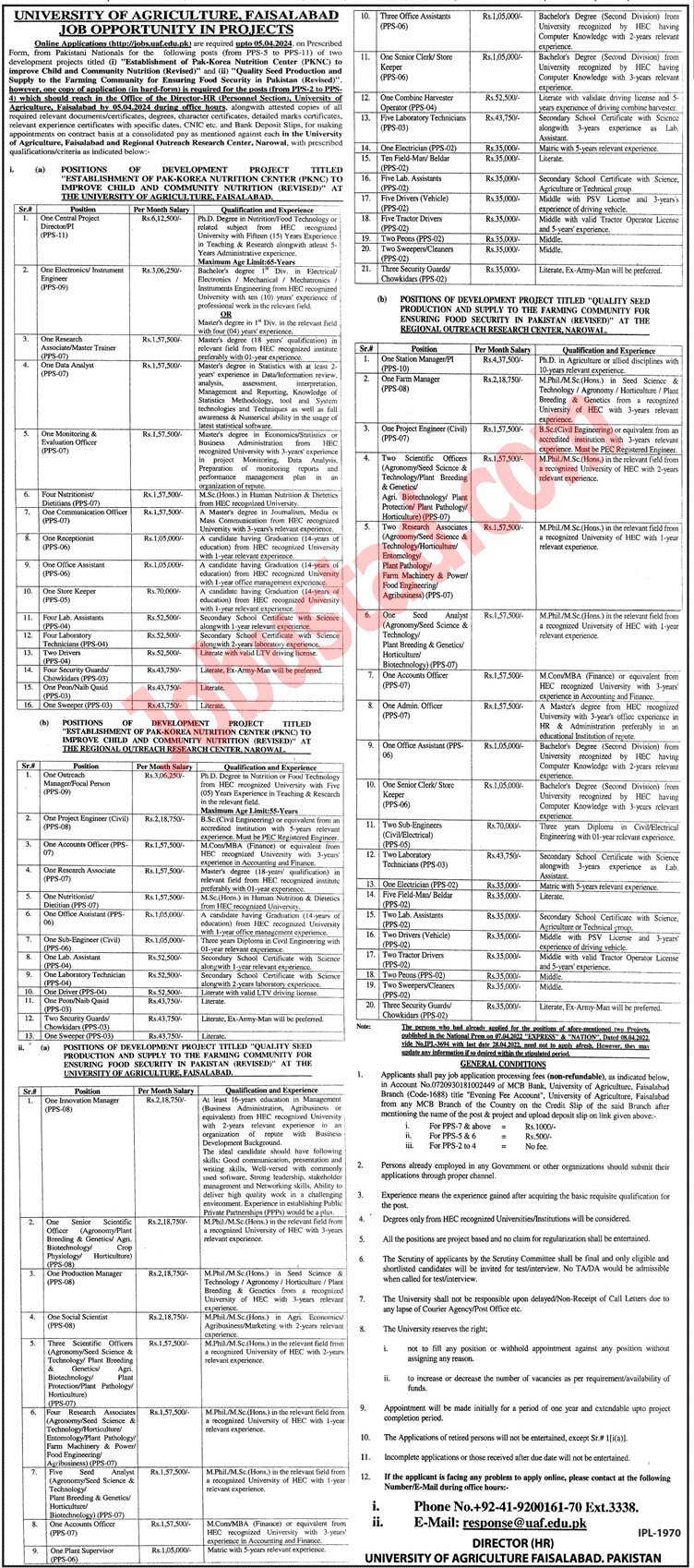 University Of Agriculture Jobs 2024