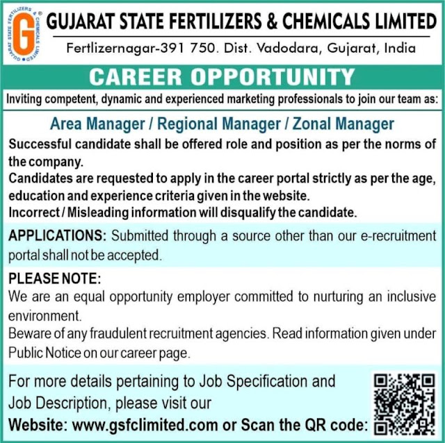 GSFC Hiring For Area Manager/ Regional Manager / Zonal Manager