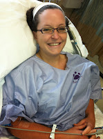 Post arthroscopic knee surgery Jill Plumb hospital gown 