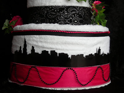 Towel Wedding Cake on Paizley Petals  Chicago Skyline Wedding Towel Cake