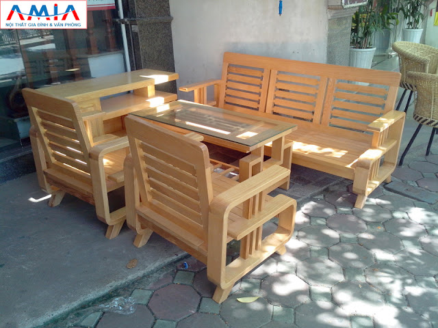 Hình ảnh cho bộ bàn ghế sofa gỗ phòng khách mang phong cách thiết kế hiện đại nhưng đơn giản và lịch sự