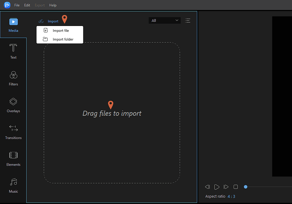 You can import any media documents from PC, USB or recordings shot by camcorders, DV cameras, vidicons, webcams, mobile phones, and so on. See the below screenshots.