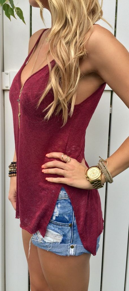 cute summer outfit / top and denim shorts