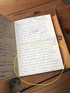 A page from my journal, covered in text -- both French and English