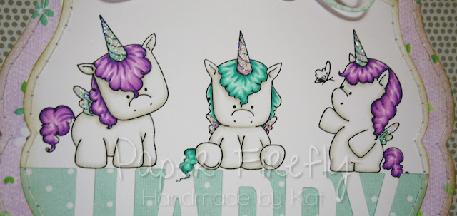 Girly birthday card with trio of Stamping Bella unicorns