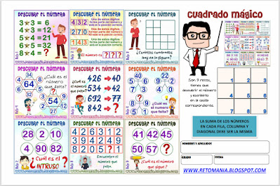 Cuadrado mágico, Desafíos matemáticos, Retos matemáticos, Problemas matemáticos, Retos mentales, Descubre el número, Busca el número, El número oculto, El Intruso, Intruso matemático