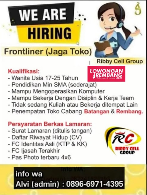 Lowongan Kerja Pegawai Frontliner (Jaga Toko) Ribby Cell Group Penempatan Rembang Lasem