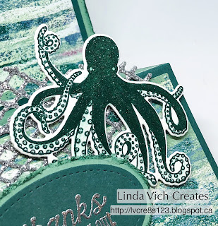 Linda Vich Creates: Sea of Textures Double Easel. The octopus from the Sea of Textures Bundle delights in this Double Easel card made using the Tranquil Textures DSP.