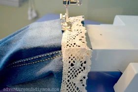 sewing lace onto cutoff shorts