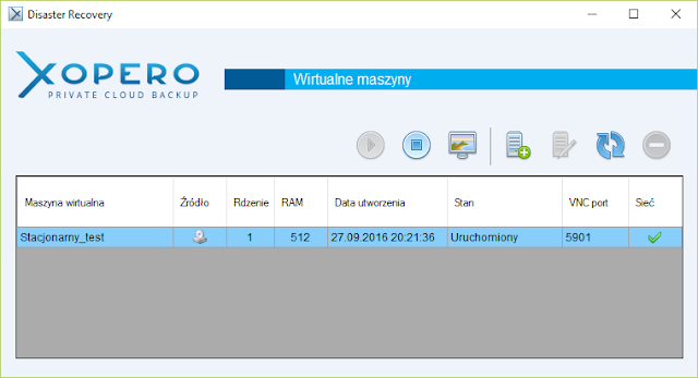 Uruchomiona maszyna wirtualna wykonana z kopii zapasowej