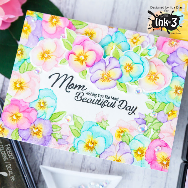 Pansies for Mom Card - No Line Coloring using Fadeout Ink by ilovedoingallthingscrafty