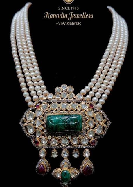 Uncut Diamond and Pearls Necklace