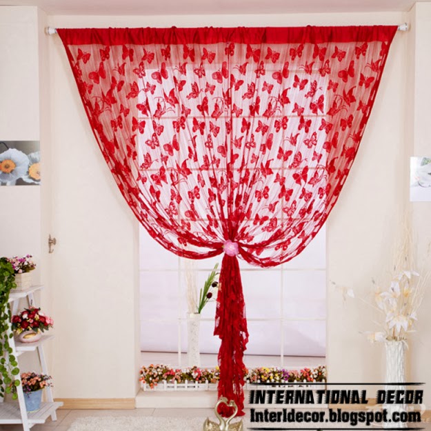 red curtains, butterfly curtain, sewing curtains