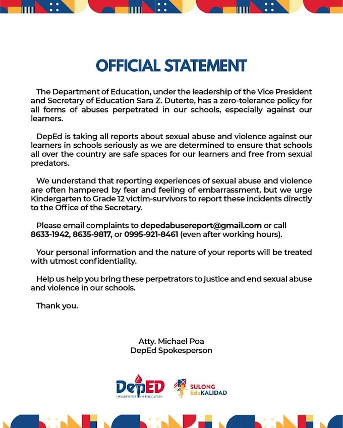 DepEd Secretary Sara Duterte Opisyal na Pahayag | Zero-tolerance policy sa lahat ng uri ng pang-aabuso  
