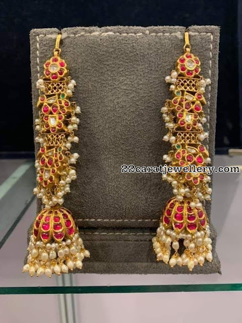 Three Step Peacock kundan Jhumkas