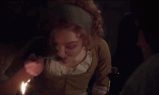 Demelza Carne sits with her Master Ross Poldark at Nampara eating together and making him smile by her manner