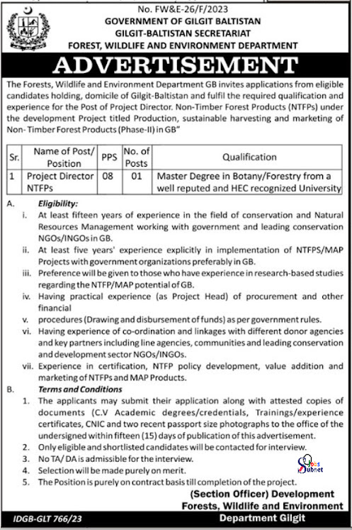 Forest Wildlife & Environment Department Gilgit Jobs 2023