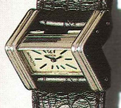 Triangular cased watch by LeCoultre (circa 1940). Angled on the wrist ...