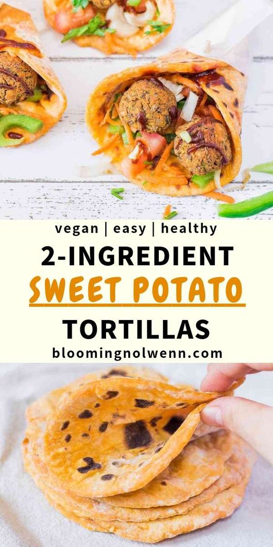 These Vegan Sweet Potato Tortillas only require two ingredients and are very easy to make. They are very soft and flexible and are perfect for wraps, tacos and burritos.