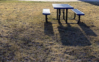 picnic table in the setting sun