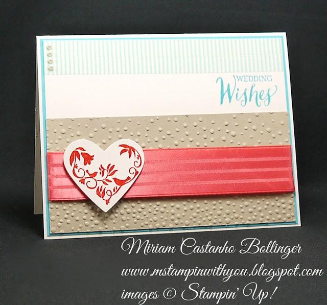 Miriam Castanho-Bollinger, #mstampinwithyou, stampin up, demonstrator, dsc, wedding card, rose wonder stamp set, first sight, beach house washi tape, big shot, hearts collection, softly falling tief, heat embossing, su