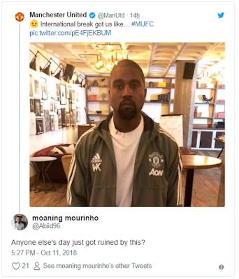 Manchester United fans are not having it as they fire at the club management for sharing a photo of Kanye West rocking the team's tracksuit on Twitter.