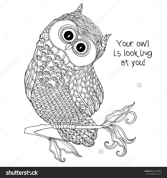 Coloring Book For Adult And Older Children Coloring Page With Cute Owl  Outline Drawing