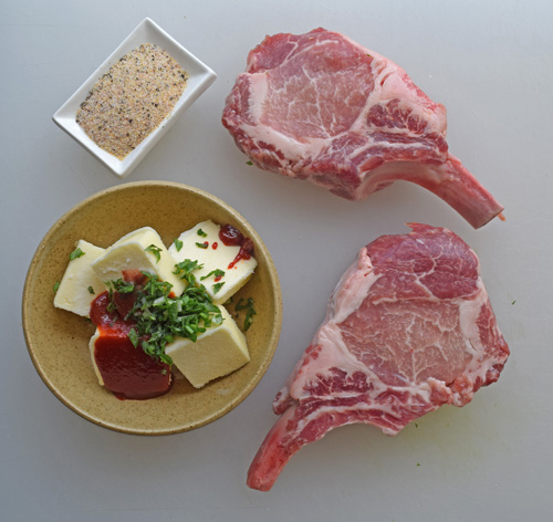 Making gochujang pork chops on the Big Green Egg kamado grill.