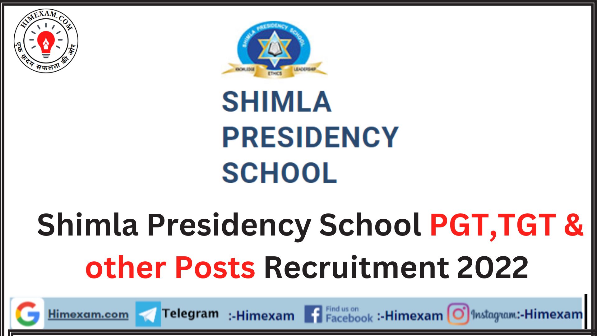 Shimla Presidency School PGT,TGT & other Posts Recruitment 2022
