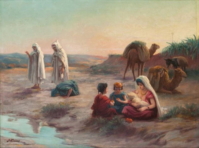 Maternité dans le désert, tableau en peinture à l'huile de  José Alsina