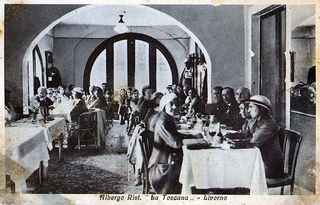 Vecchia cartolina, La Toscana, albergo ristorante, 1909, Livorno