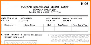 Soal UTS 2 Matematika Kelas 1 Terbaru dan Kunci Jawaban