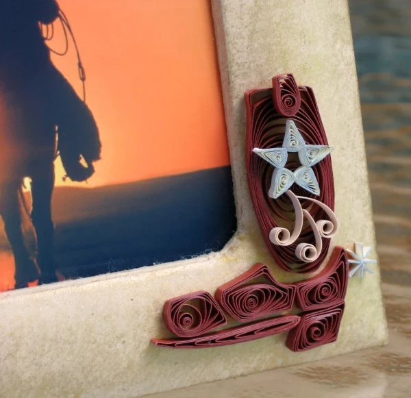 quilled cowboy boot on photo frame