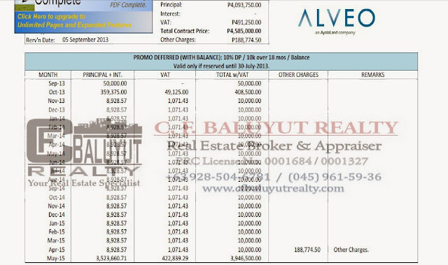 Sample Computation of a one BR Unit at MarQuee Residences 