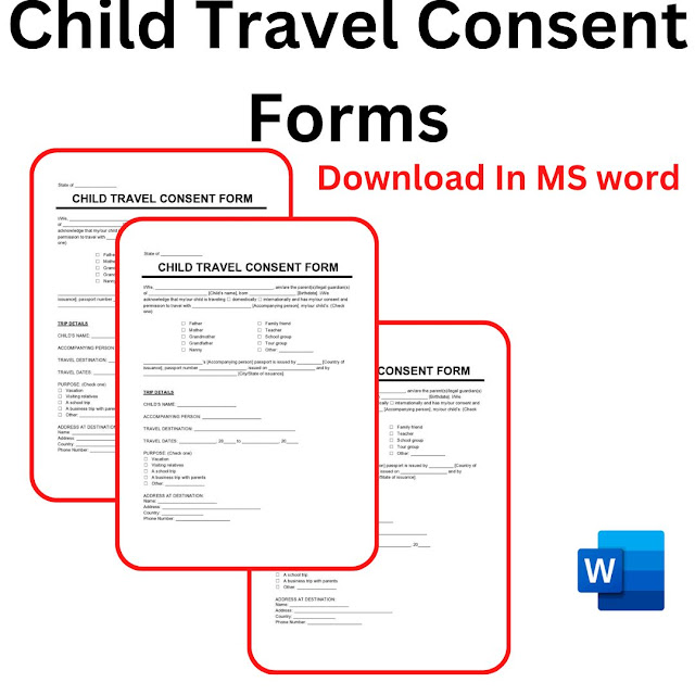 Child Travel Consent Forms Pritable Download In Word Format