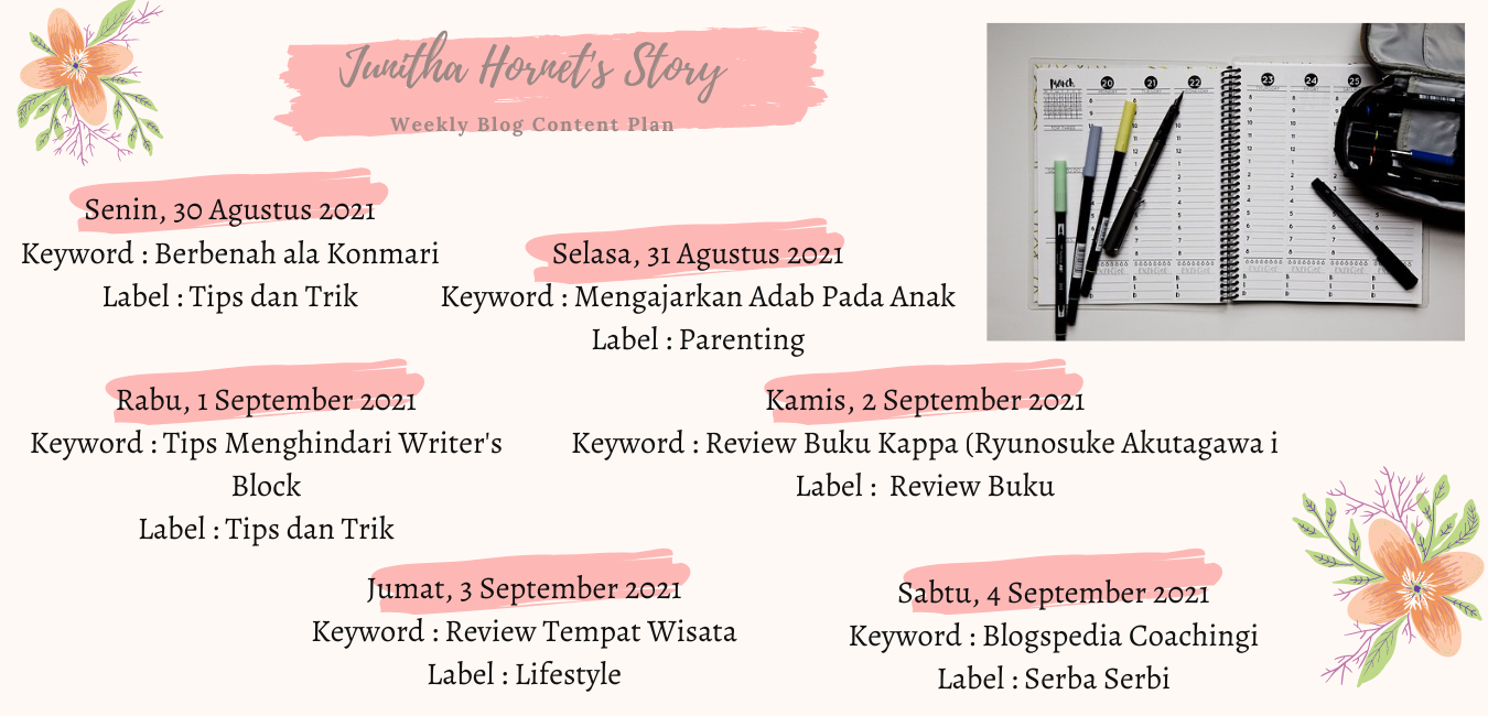 Junitha Hornet's Story Weekly Plan