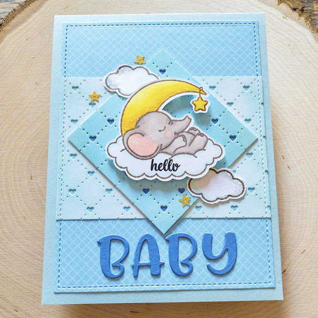 Sunny Studio Stamps: Baby Elephant Chloe Alphabet Dies Quilted Heart Dies Customer Card by Jen Mathis
