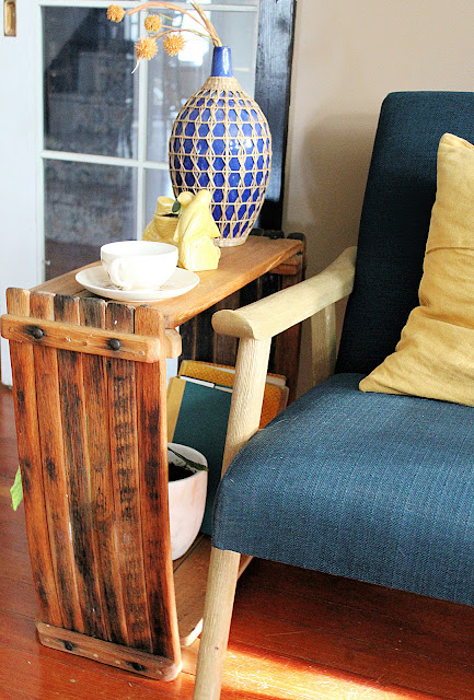 Skinny Thrifted Wood Side Table