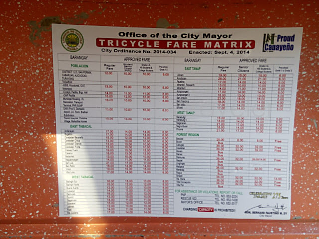 tricycle fare matrix at cauayan city