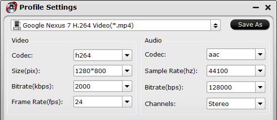 new Nexus 7 video settings