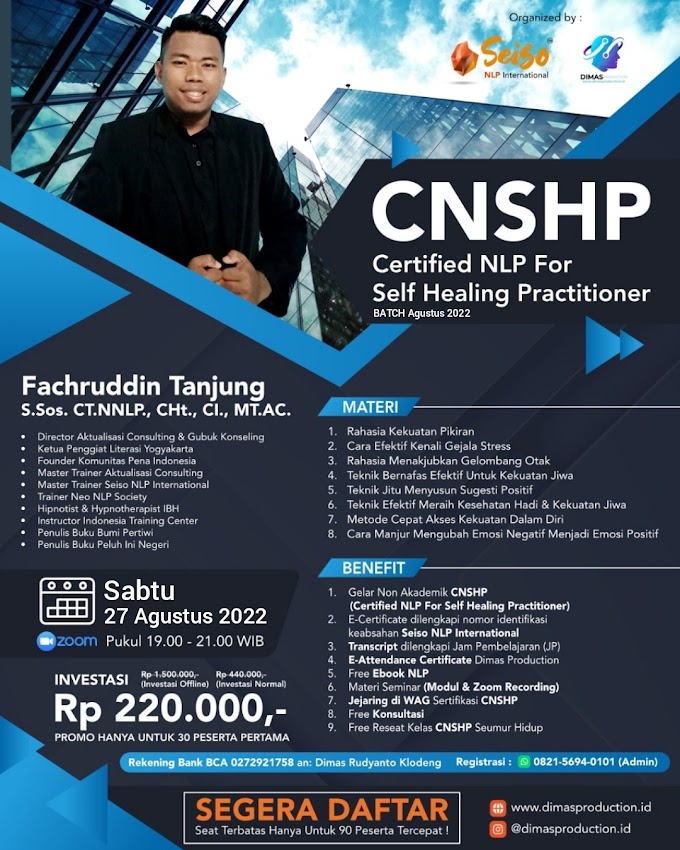 WA.0821-5694-0101 | Certified NLP For Self Healing Practitioner (CNSHP) 27 Agustus 2022