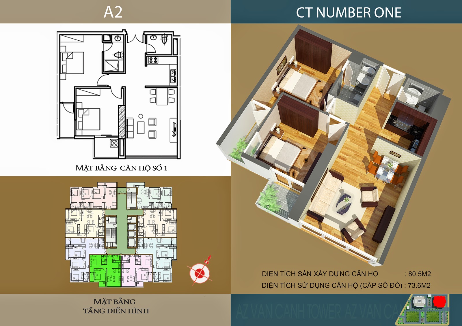 Căn số 1 - Diện tích 80.5m2 tại tòa A2 Chung cư CT Number One