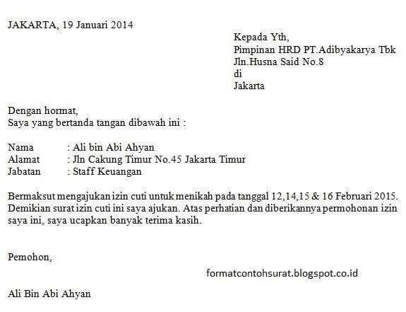 Contoh Surat Izin Kerja (via: saintif.com)