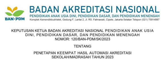 SK BAN PDM Tentang Penetapan Perpanjangan Otomasi Akreditasi Sekolah Madrasah Tahun 2023 Tahap 4